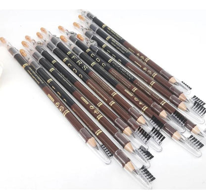 12 Pcs Eyebrow Pencil With Brush Black High Pigment