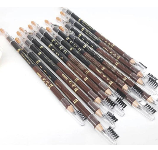 12 Pcs Eyebrow Pencil With Brush Black High Pigment