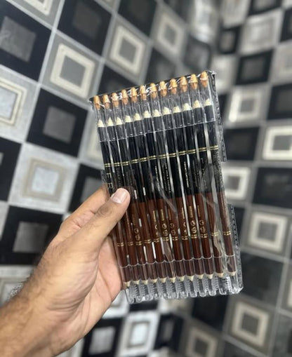 12 Pcs Eyebrow Pencil With Brush Black High Pigment