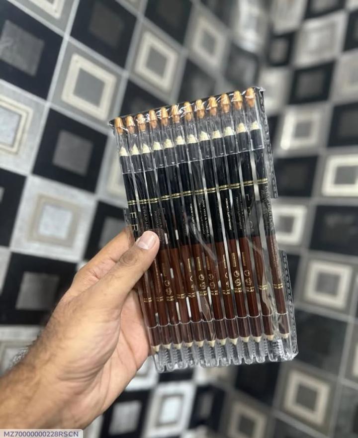 12 Pcs Eyebrow Pencil With Brush Black High Pigment
