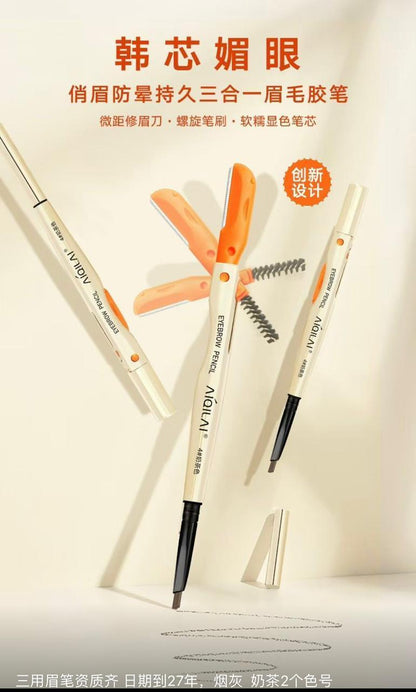 Waterproof 3-in-1 Eyebrow Pencil Brush