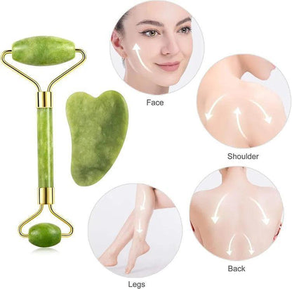 Anti-Aging Jade Roller &amp; Gua Sha Green Set