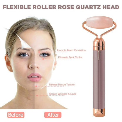 Vibrating Facial Roller Silver Pink Stone Massager