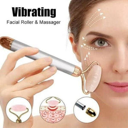Vibrating Facial Roller Silver Pink Stone Massager