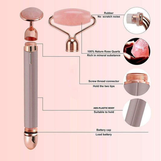 Vibrating Facial Roller Silver Pink Stone Massager
