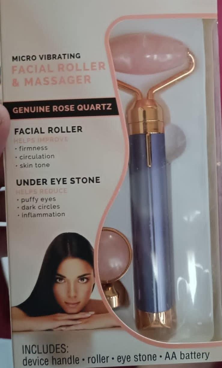 Vibrating Facial Roller Silver Pink Stone Massager