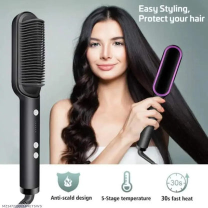 Hair Straightener Brush with 30s Heat &amp; Anti-Scald Design