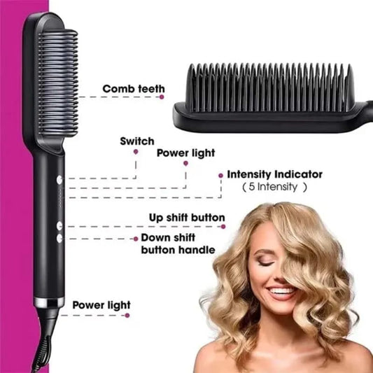 Hair Straightener Brush with 30s Heat &amp; Anti-Scald Design