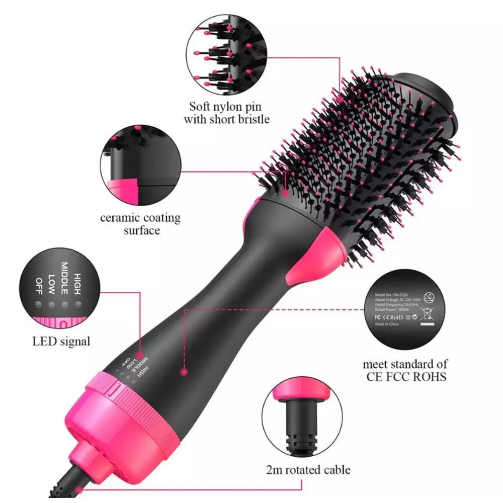 3-in-1 Hair Dryer Brush with Comb &amp; Curler