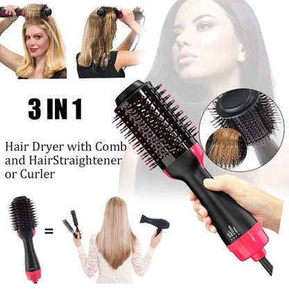 3-in-1 Hair Dryer Brush with Comb &amp; Curler